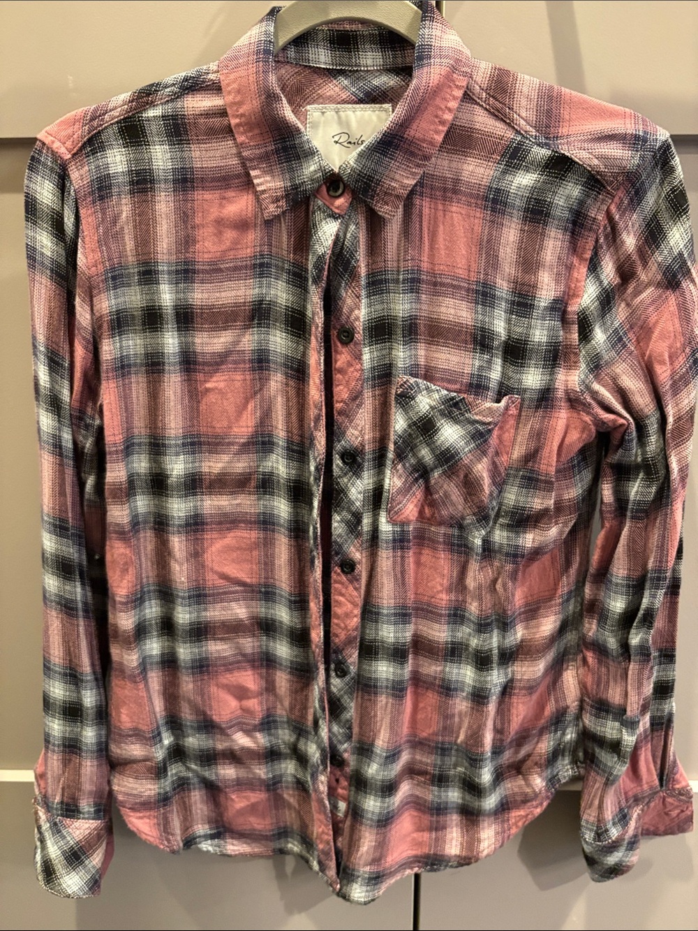 Rails Women’s Pink and Black Plaid Button-Down Shirt